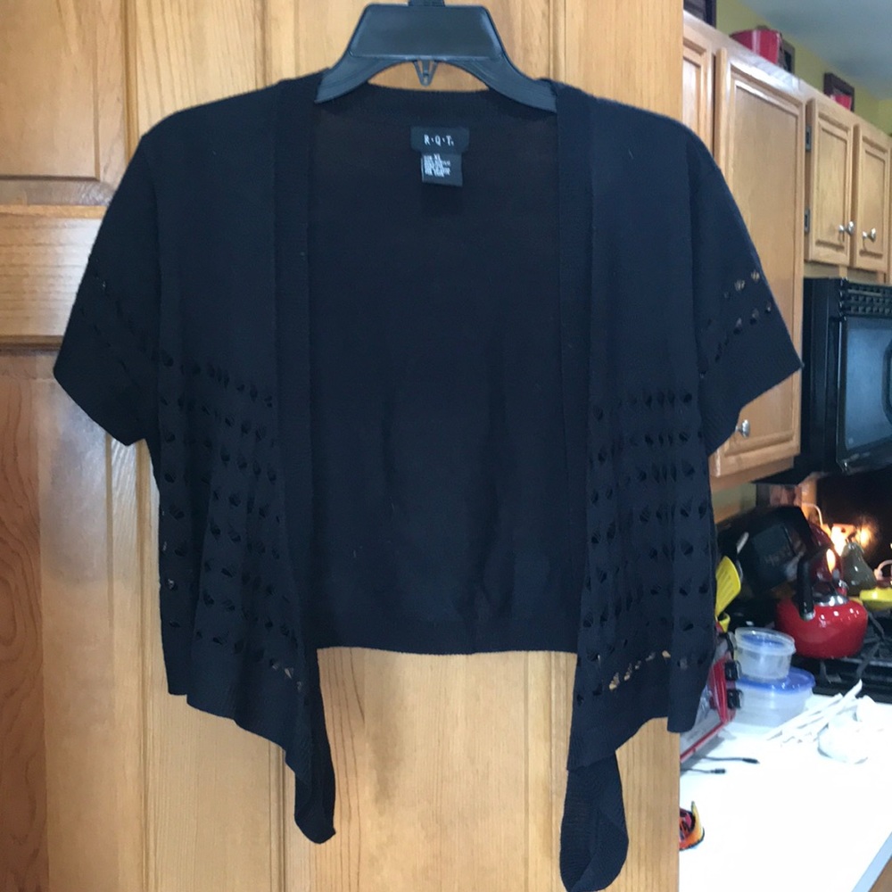 Short black eyelet sweater